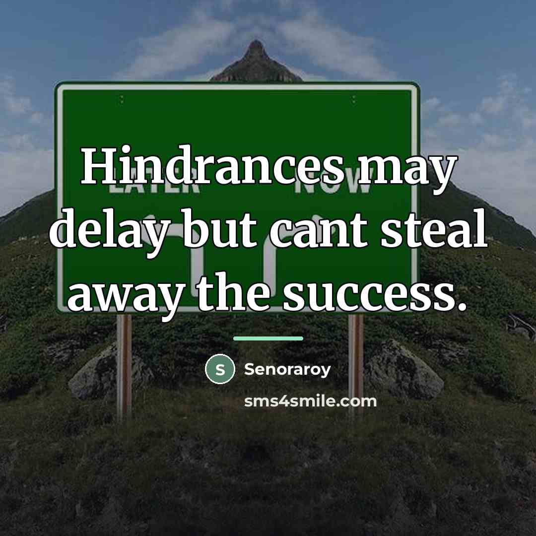 “Hindrances may delay but cant steal away the success.…” quote by Senoraroy