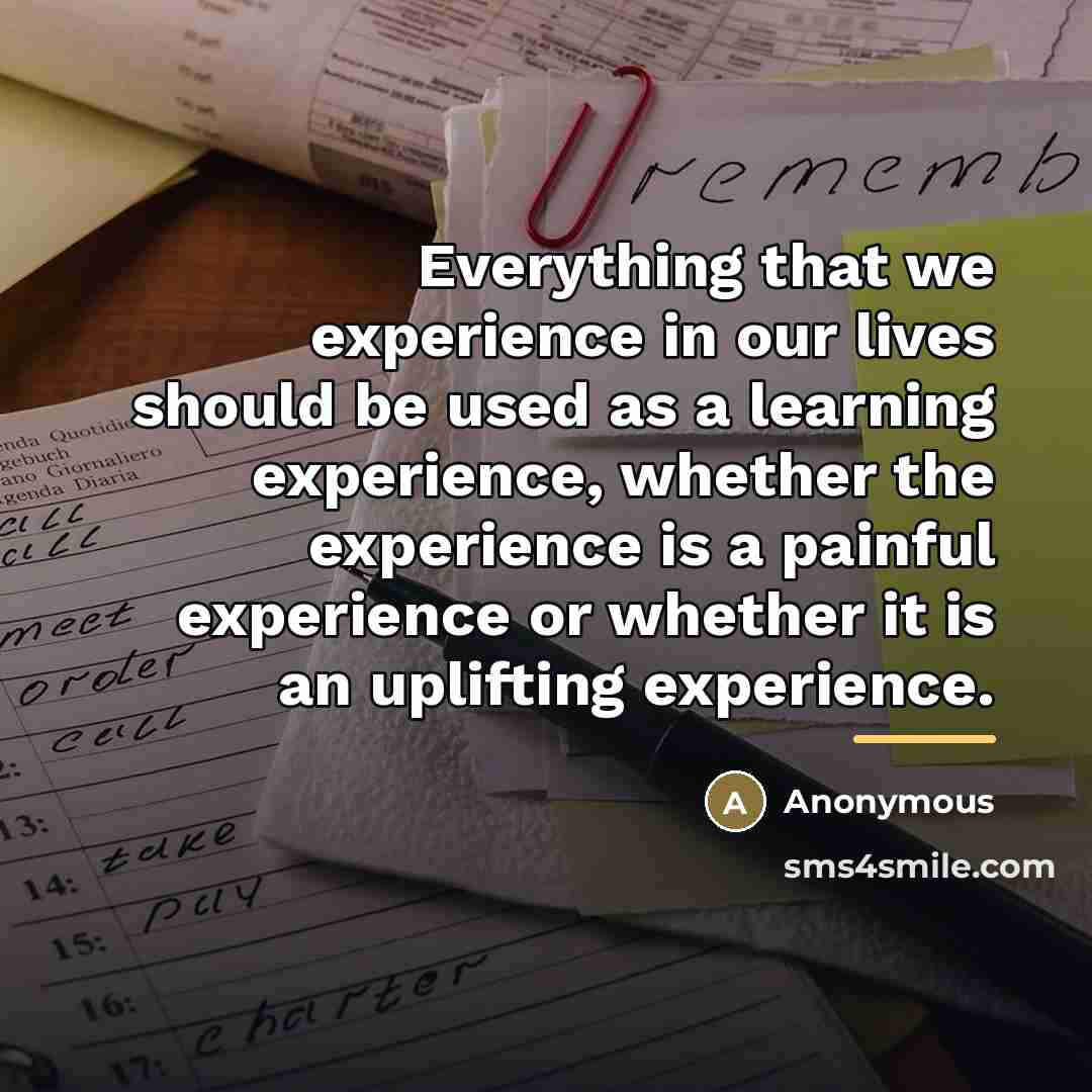 “Everything that we experience in our lives should be used…” quote by Anonymous