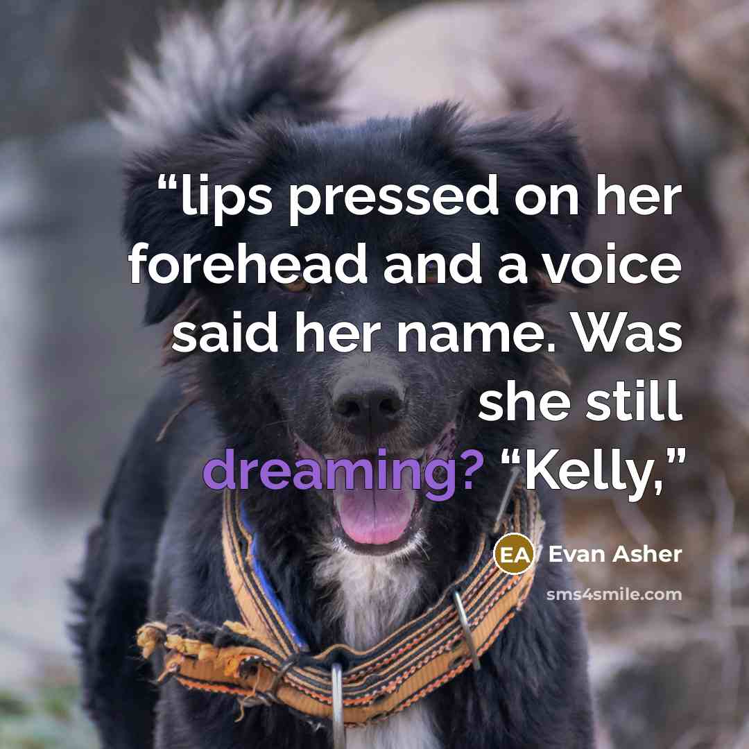 “lips pressed on her forehead and a voice said her name. Was she still dreaming? “Kelly,” quote by Evan Asher