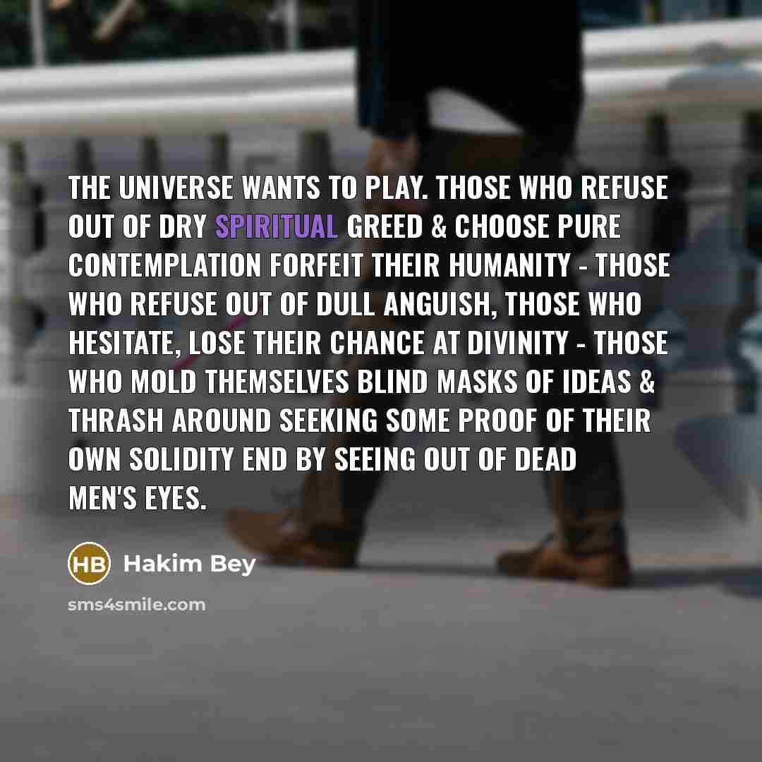 “The Universe wants to play. Those who refuse out of…” quote by Hakim Bey