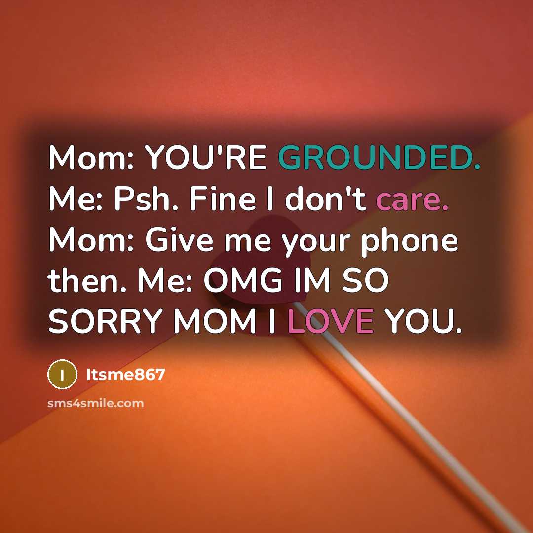 “Mom: YOU`RE GROUNDED. Me: Psh. Fine I don`t care. Mom:…” quote by Itsme867