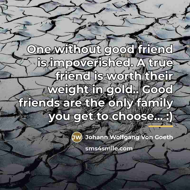 “One without good friend is impoverished. A true friend is…” quote by Johann Wolfgang Von Goeth