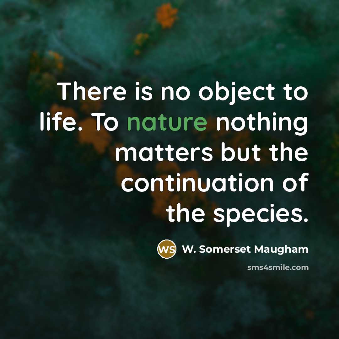 “There is no object to life. To nature nothing matters…” quote by W. Somerset Maugham