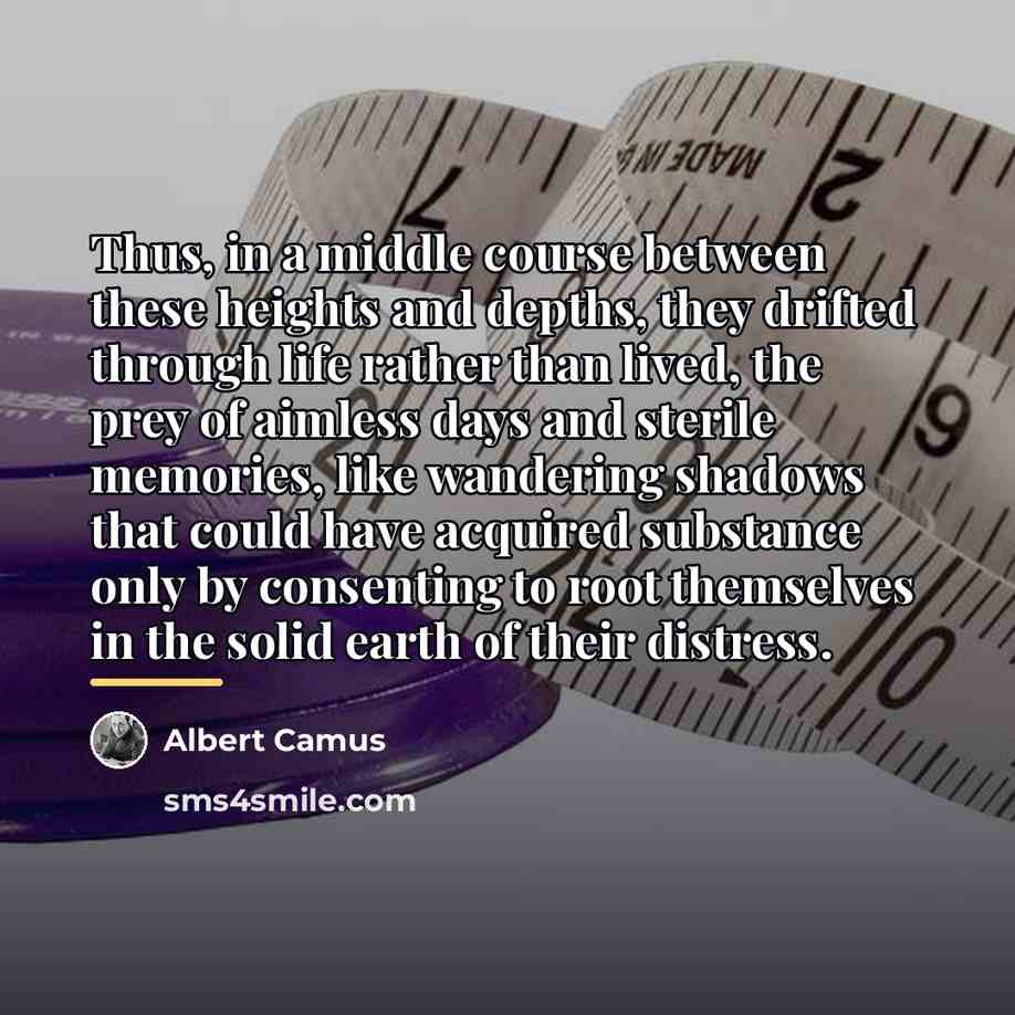 “Thus, in a middle course between these heights and depths,…” quote by Albert Camus