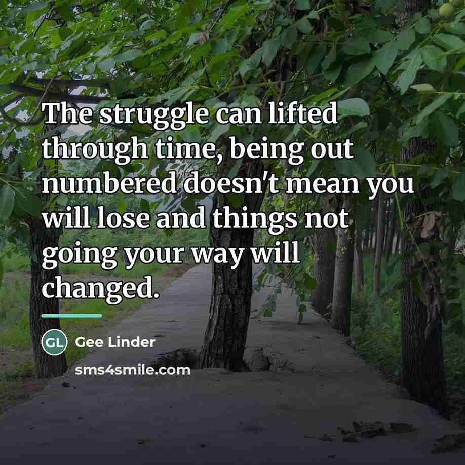 “The struggle can lifted through time, being out numbered doesn't…” quote by Gee Linder