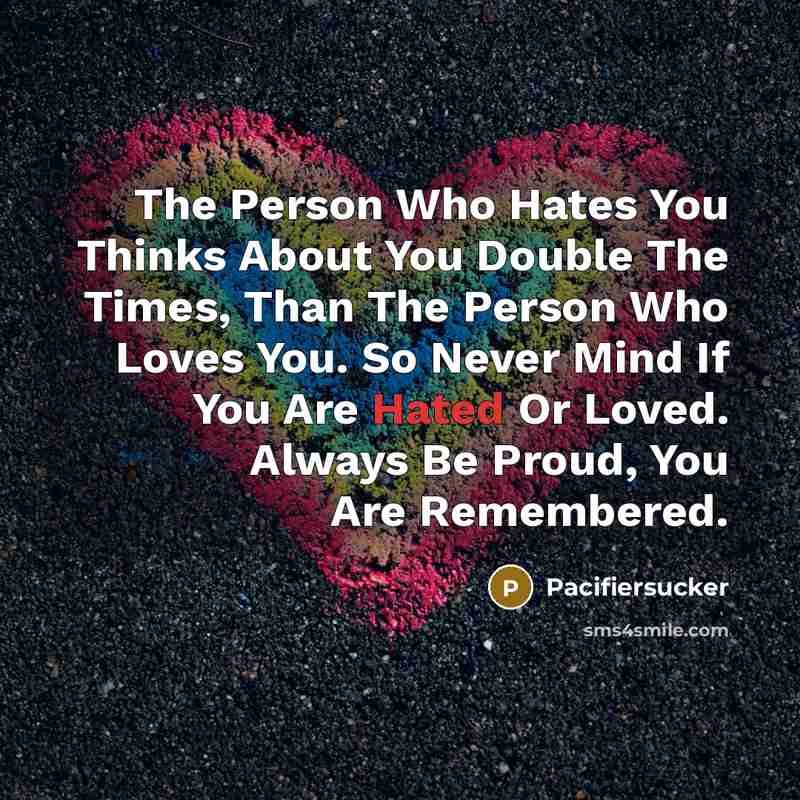 “The Person Who Hates You Thinks About You Double The…” quote by Pacifiersucker