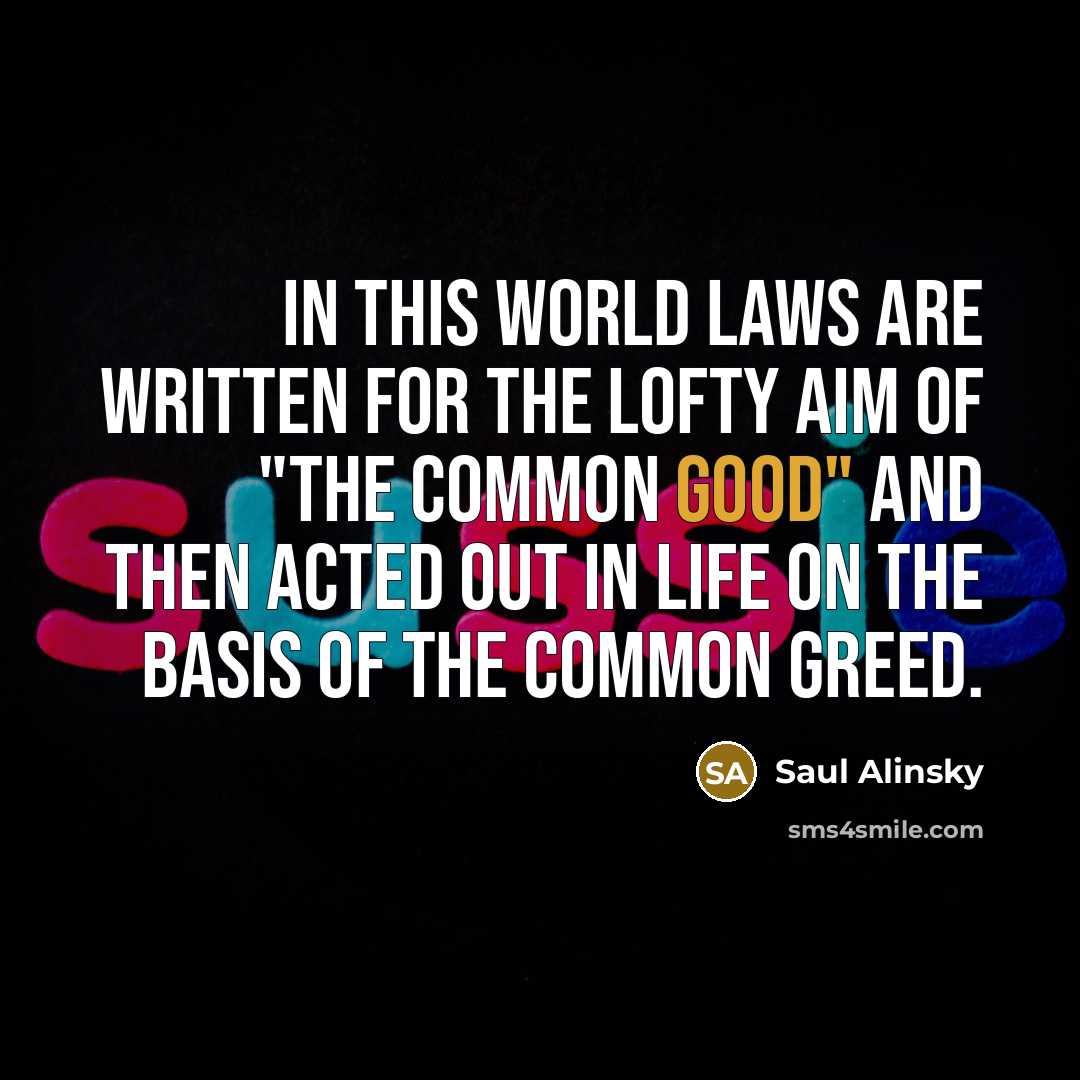 “In this world laws are written for the lofty aim…” quote by Saul Alinsky