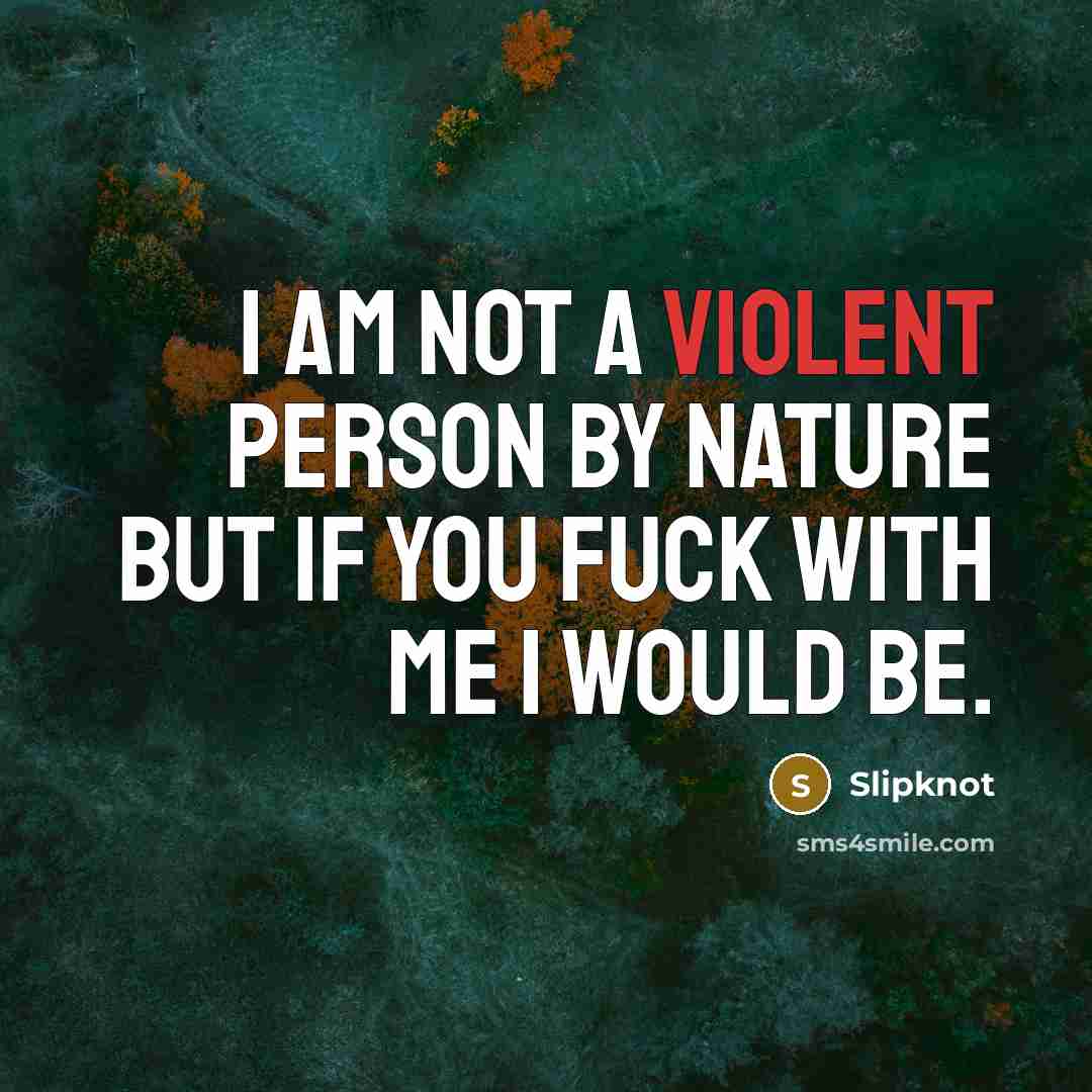 “I am not a violent person by nature but if…” quote by Slipknot