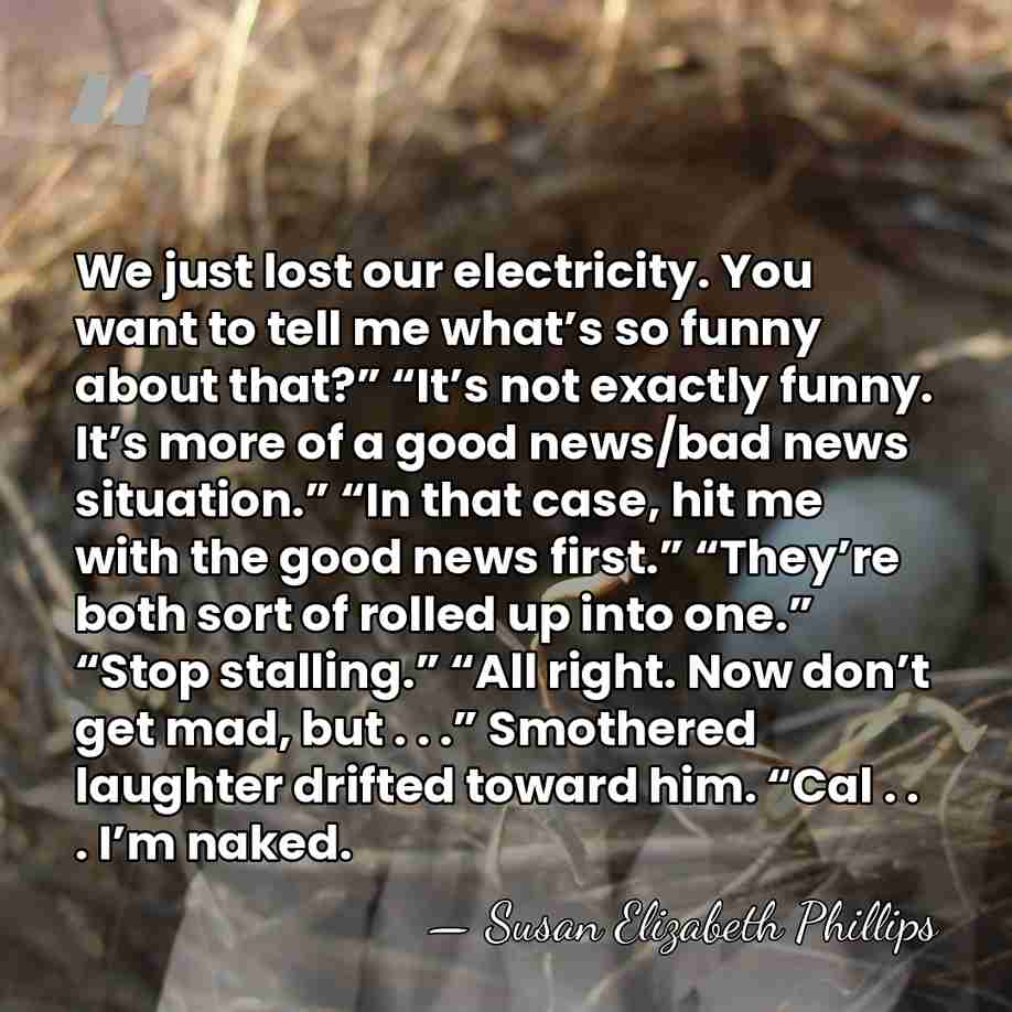 We just lost our electricity. You want to tell me what’s so&hellip; - Susan Elizabeth Phillips