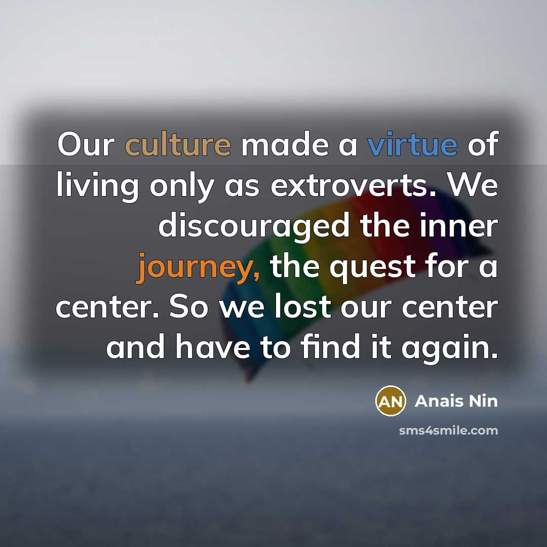 “Our culture made a virtue of living only as extroverts.…” quote by Anais Nin