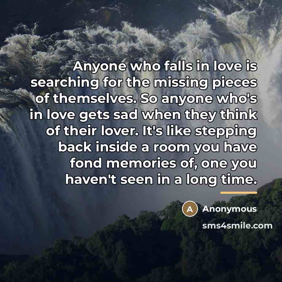 “Anyone who falls in love is searching for the missing…” quote by Anonymous