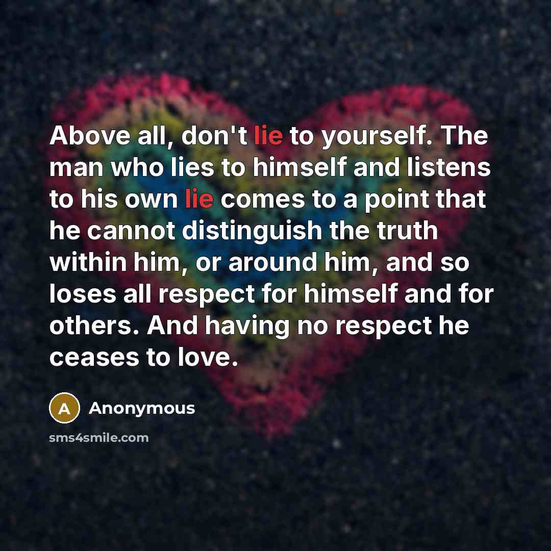 “Above all, don't lie to yourself. The man who lies…” quote by Anonymous