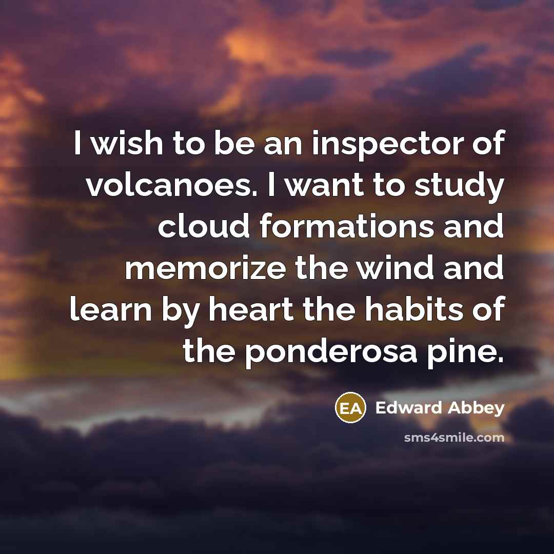“I wish to be an inspector of volcanoes. I want…” quote by Edward Abbey