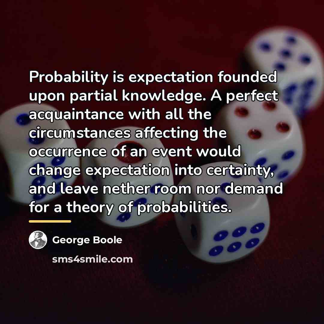 “Probability is expectation founded upon partial knowledge. A perfect acquaintance…” quote by George Boole