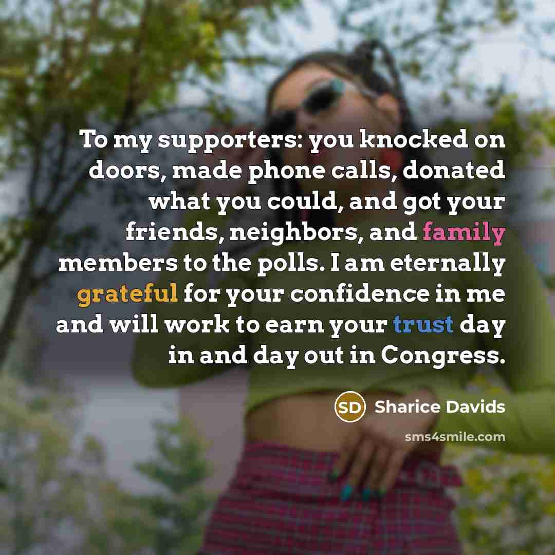 “To my supporters: you knocked on doors, made phone calls,…” quote by Sharice Davids
