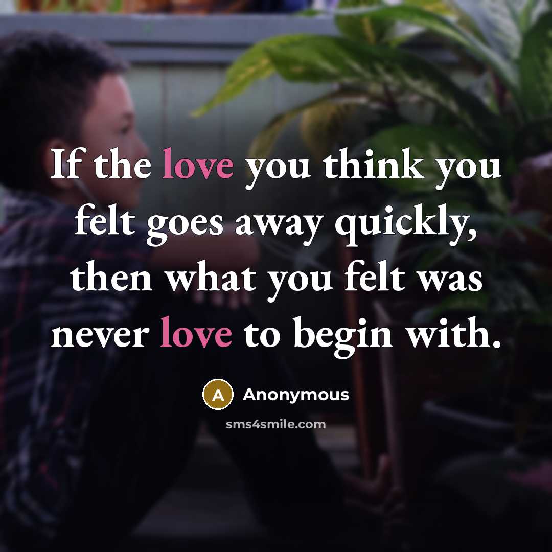 “If the love you think you felt goes away quickly,…” quote by Anonymous