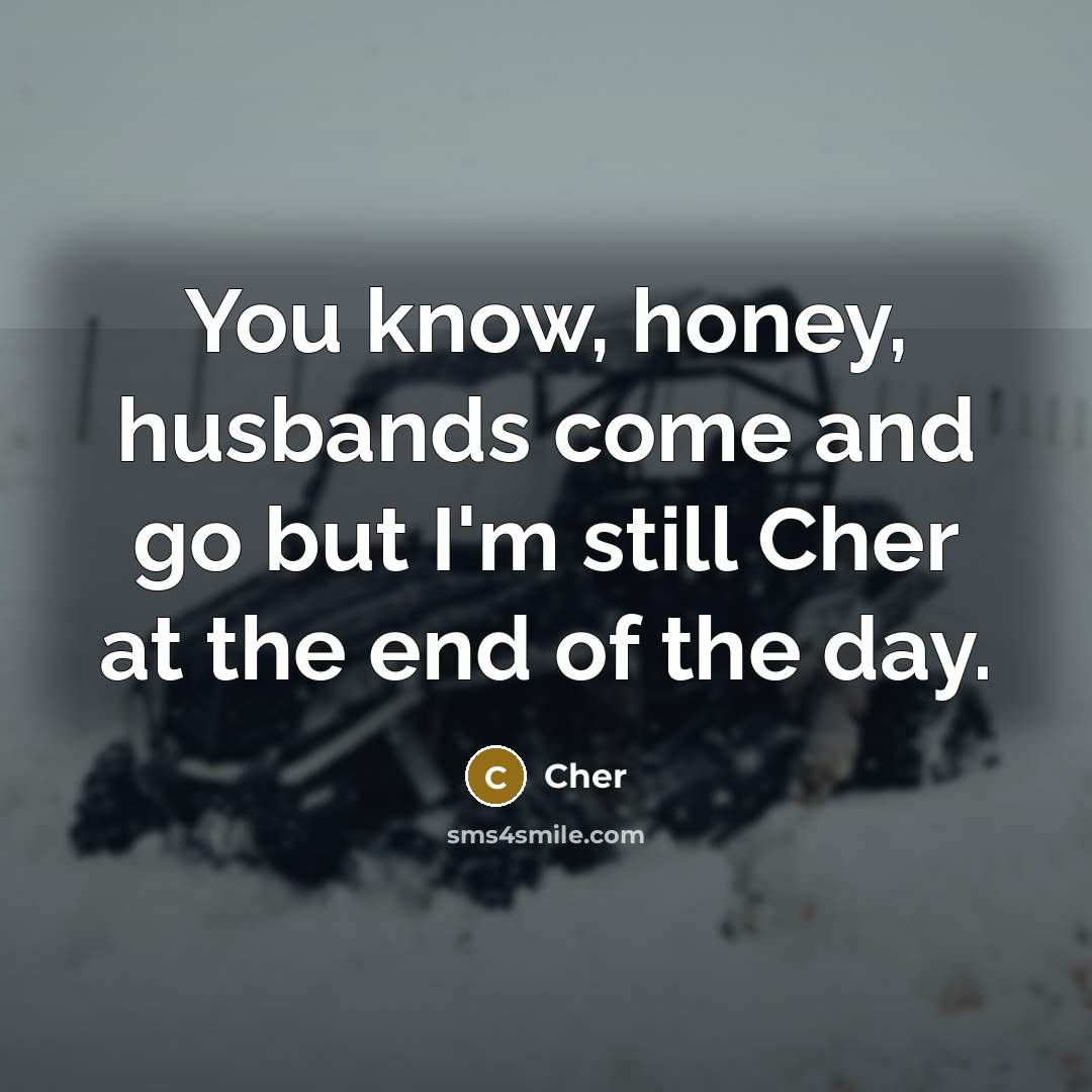“You know, honey, husbands come and go but I'm still Cher at the end of the day.” quote by Cher