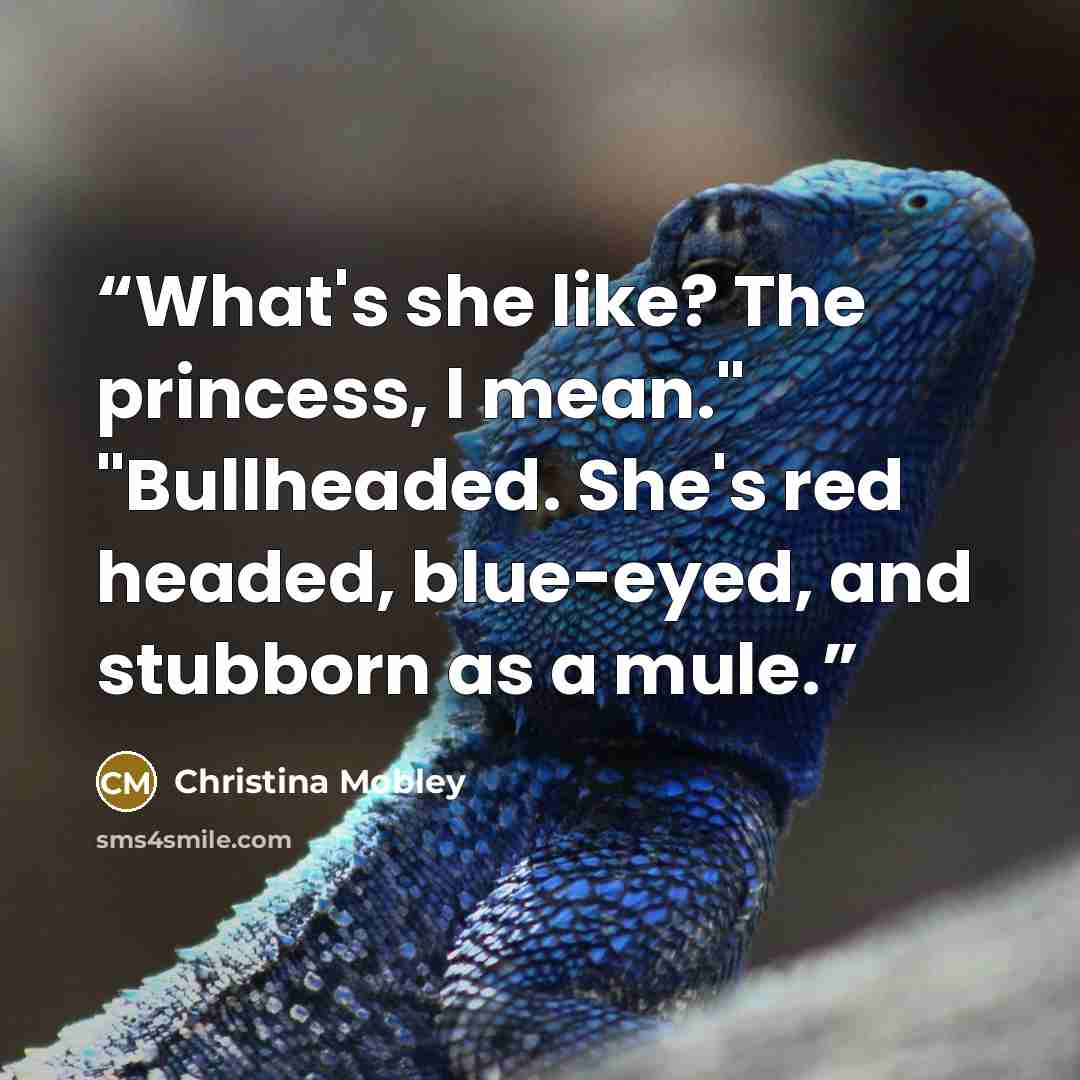 “What's she like? The princess, I mean." "Bullheaded. She's red headed, blue-eyed, and stubborn as a mule.” quote by Christina Mobley