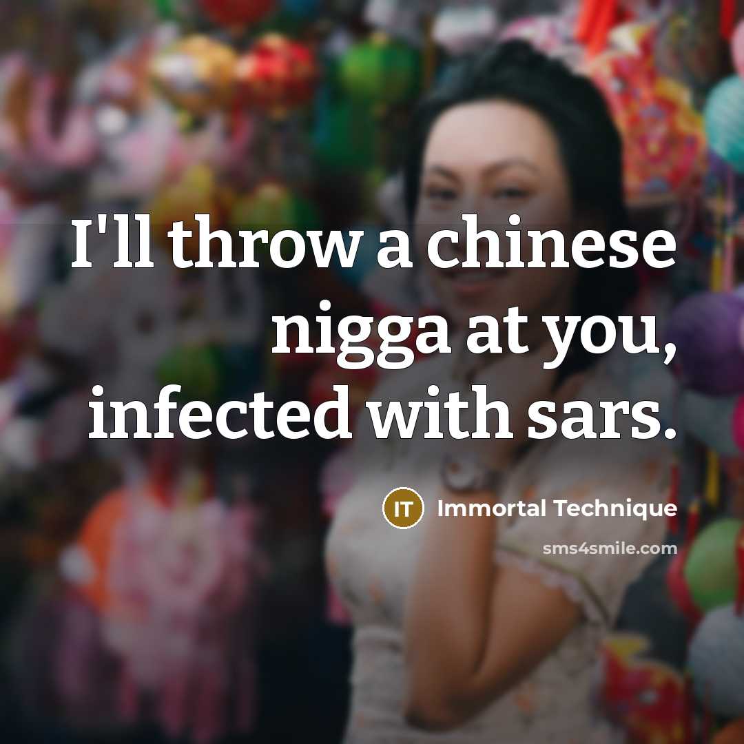 “I'll throw a chinese nigga at you, infected with sars.” quote by Immortal Technique