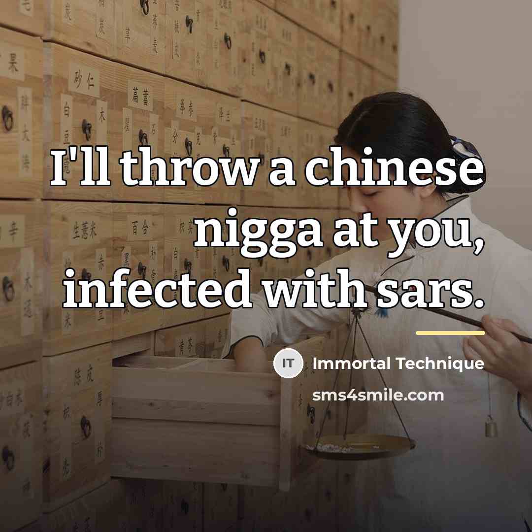 “I'll throw a chinese nigga at you, infected with sars.…” quote by Immortal Technique