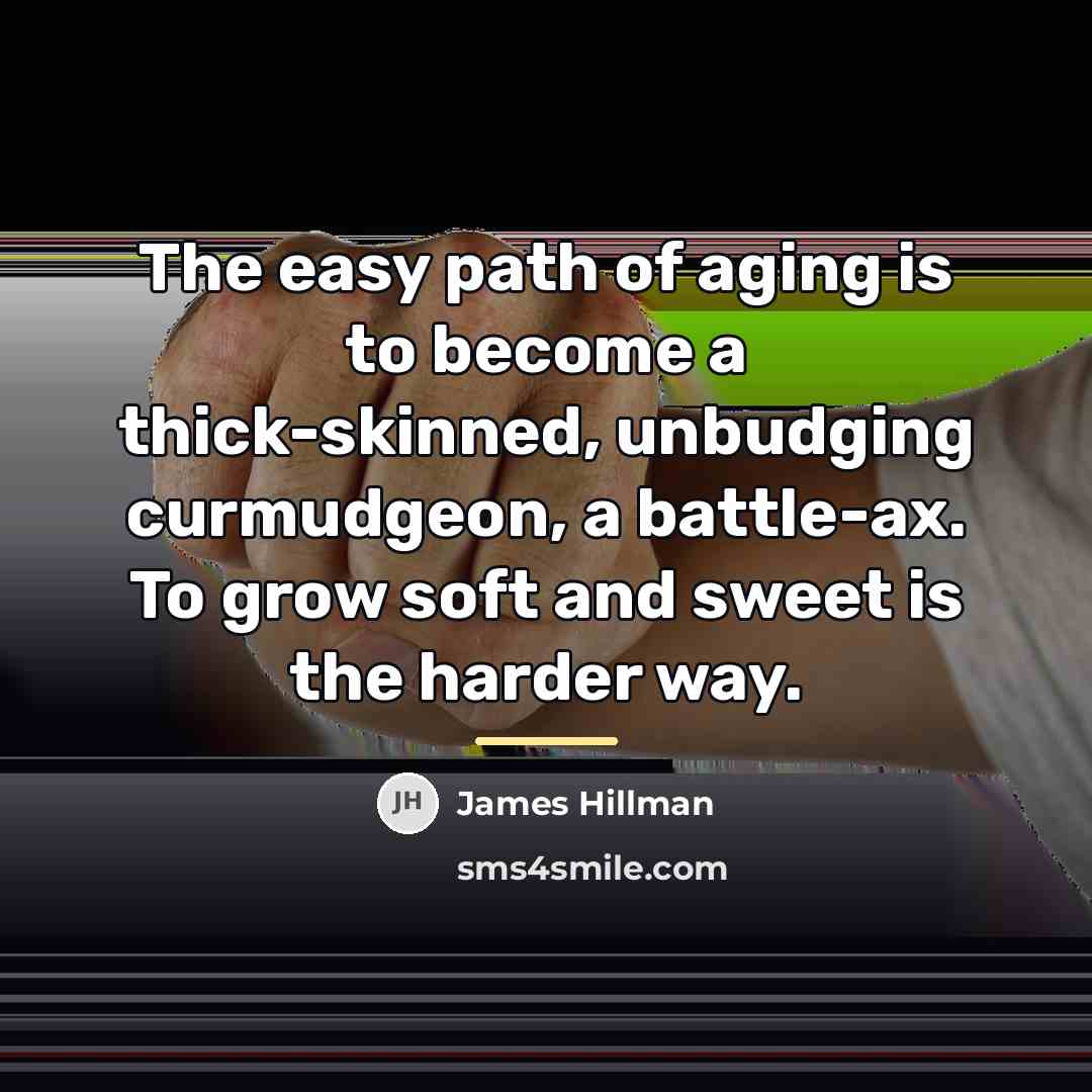 “The easy path of aging is to become a thick-skinned,…” quote by James Hillman