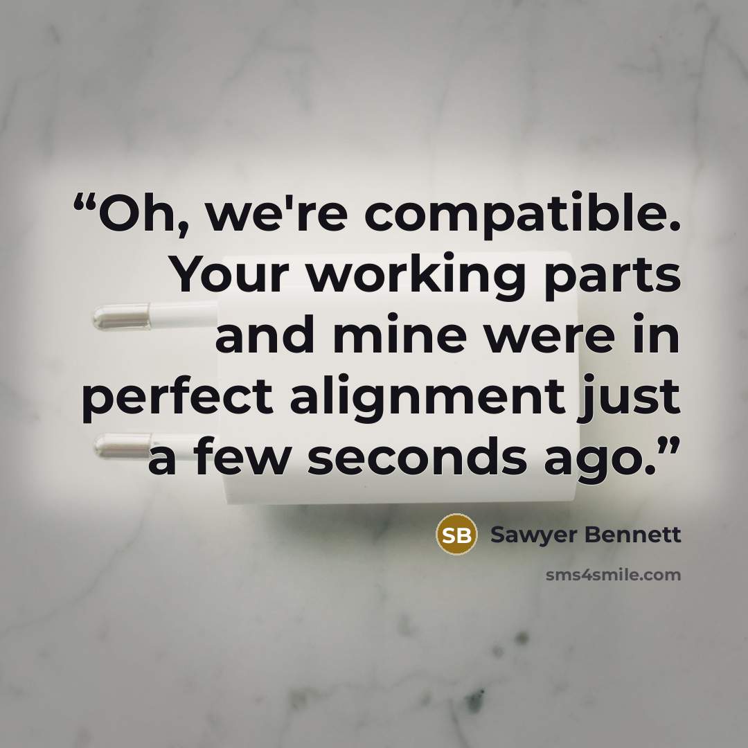 “Oh, we're compatible. Your working parts and mine were in perfect alignment just a few seconds ago.” quote by Sawyer Bennett