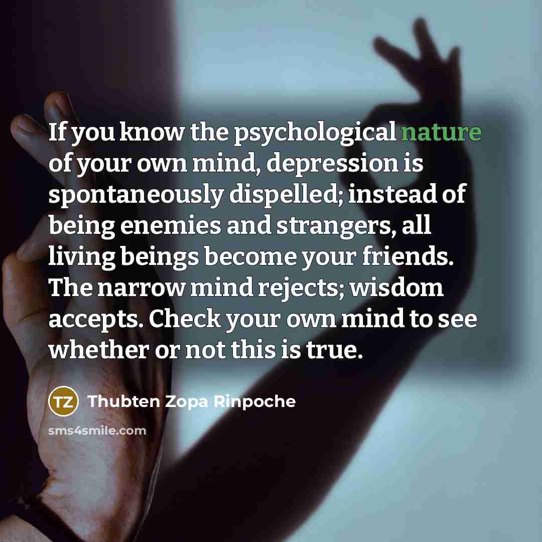 “If you know the psychological nature of your own mind,…” quote by Thubten Zopa Rinpoche