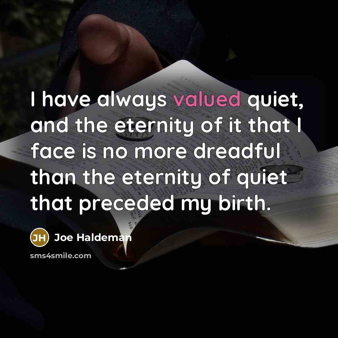 “I have always valued quiet, and the eternity of it…” quote by Joe Haldeman