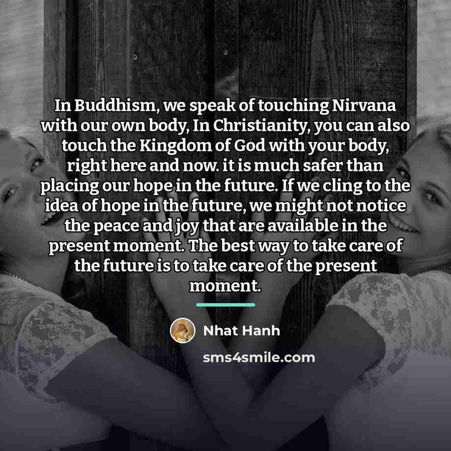 “In Buddhism, we speak of touching Nirvana with our own…” quote by Nhat Hanh