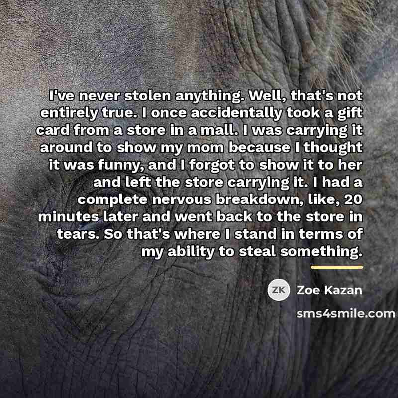 “I've never stolen anything. Well, that's not entirely true. I…” quote by Zoe Kazan