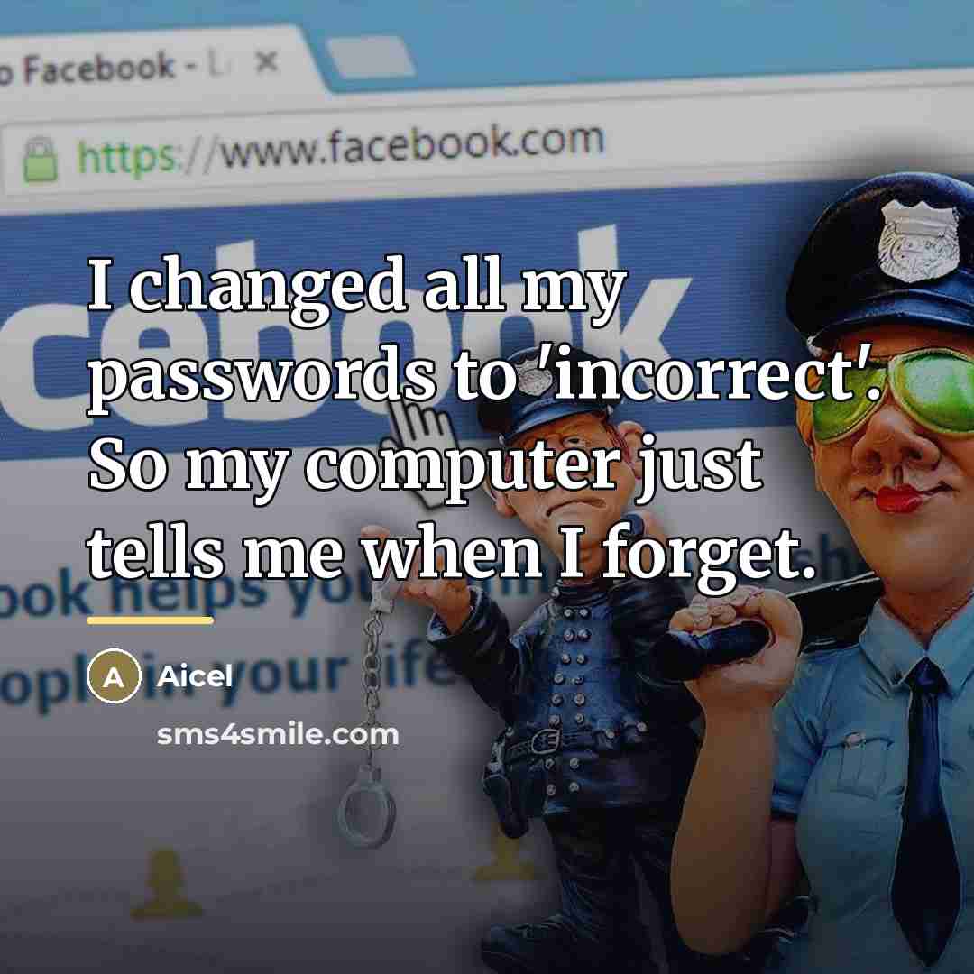 “I changed all my passwords to 'incorrect'. So my computer…” quote by Aicel