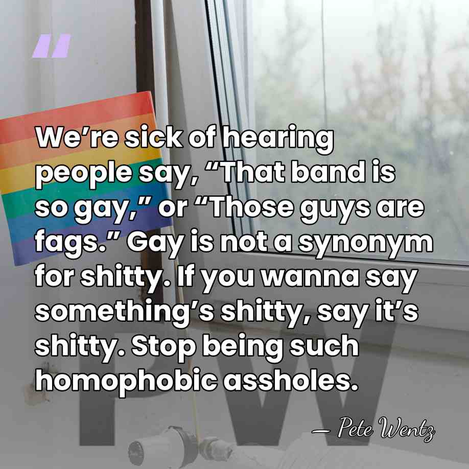 We’re sick of hearing people say, “That band is so gay,” or&hellip; - Pete Wentz