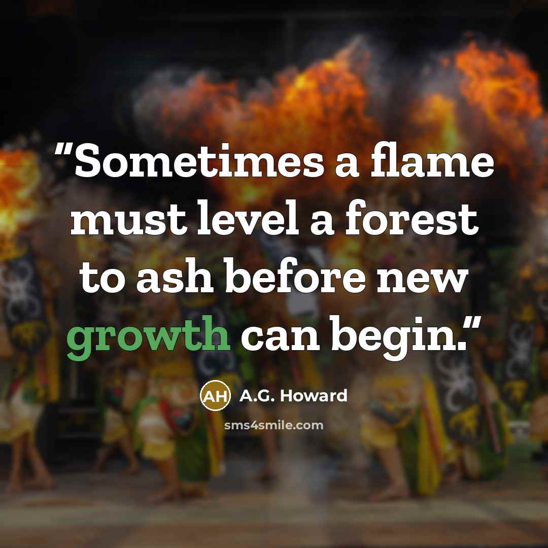 “Sometimes a flame must level a forest to ash before new growth can begin.” quote by A.G. Howard