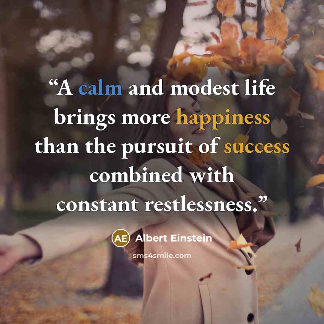 “A calm and modest life brings more happiness than the pursuit of success combined with constant restlessness.” quote by Albert Einstein