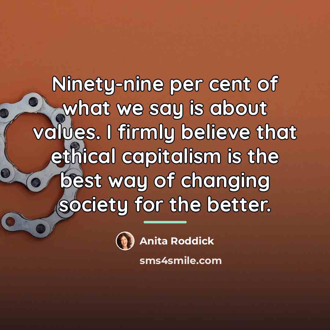 “Ninety-nine per cent of what we say is about values.…” quote by Anita Roddick