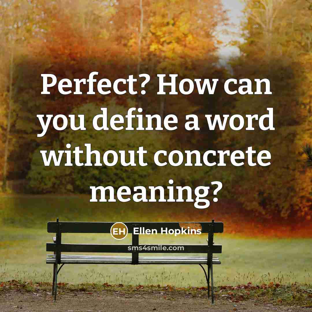 “Perfect? How can you define a word without concrete meaning?…” quote by Ellen Hopkins
