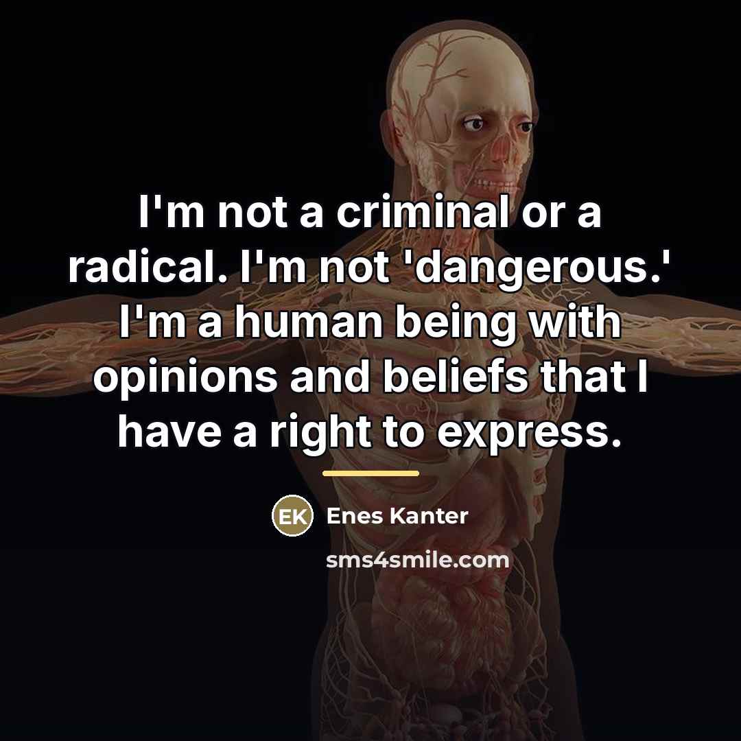 “I'm not a criminal or a radical. I'm not 'dangerous.'…” quote by Enes Kanter