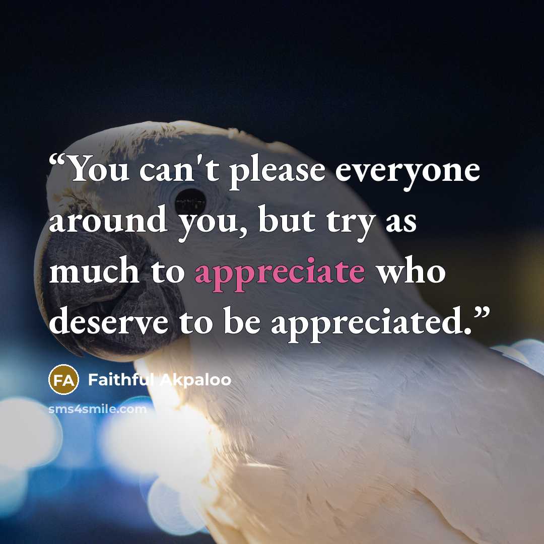 “You can't please everyone around you, but try as much to appreciate who deserve to be appreciated.” quote by Faithful Akpaloo