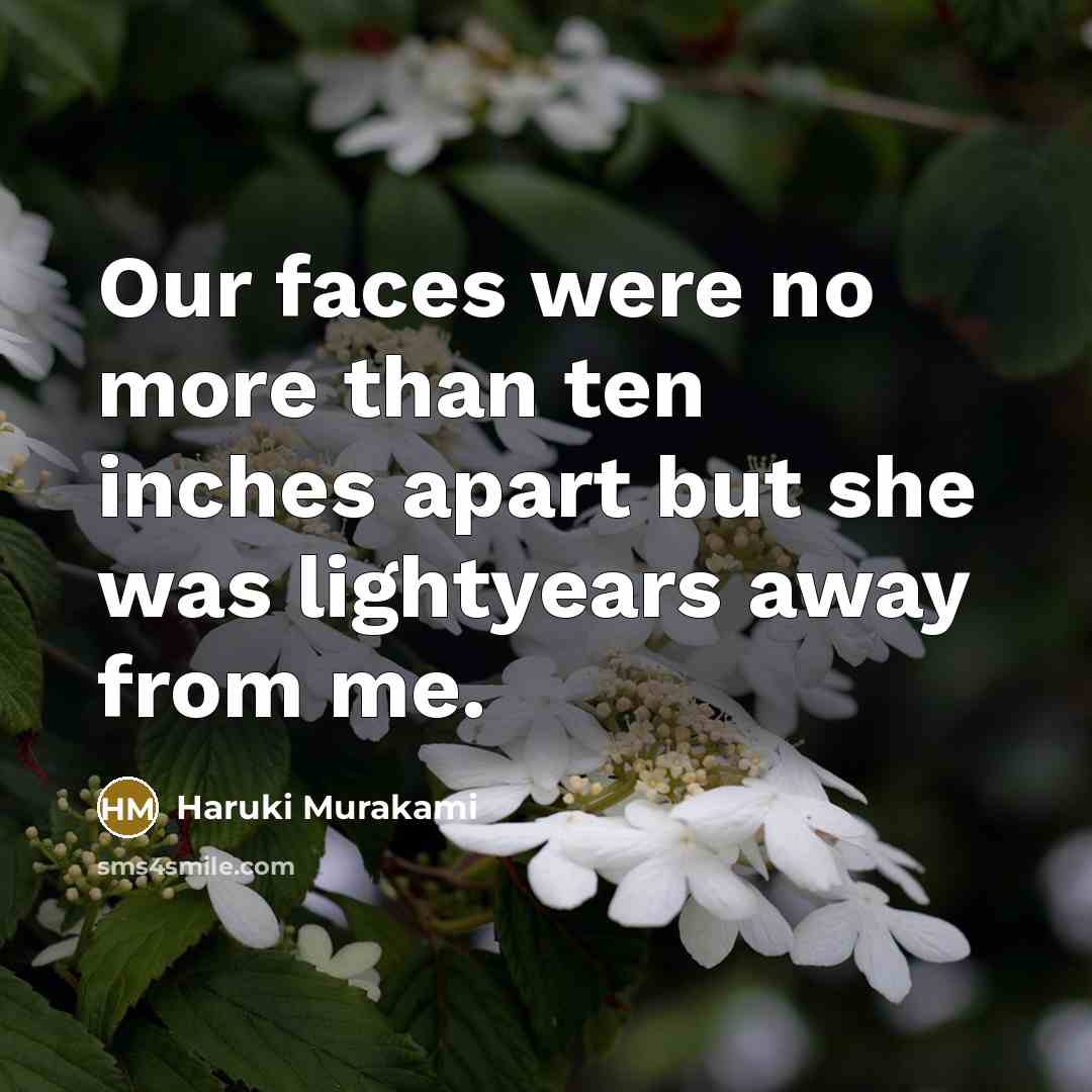 “Our faces were no more than ten inches apart but…” quote by Haruki Murakami
