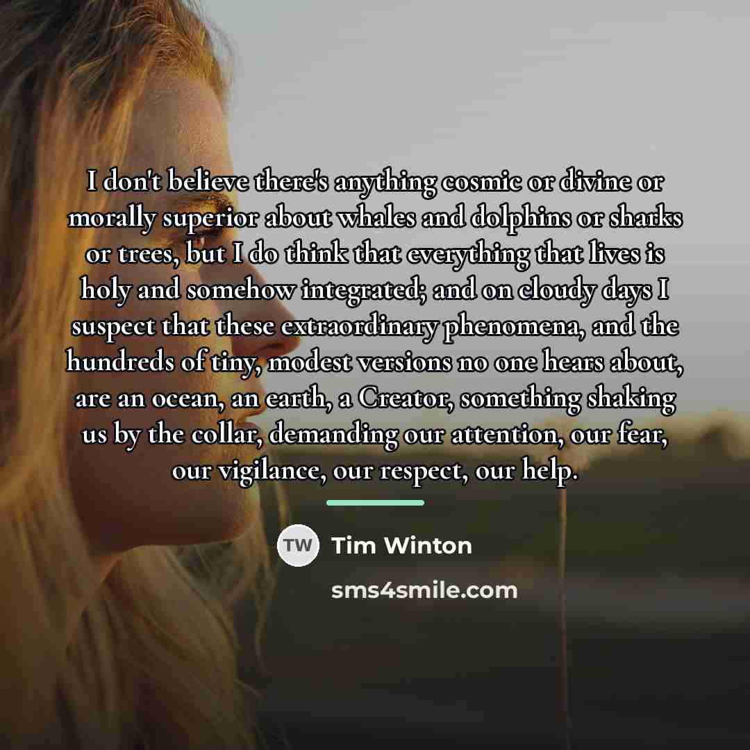 “I don't believe there's anything cosmic or divine or morally…” quote by Tim Winton