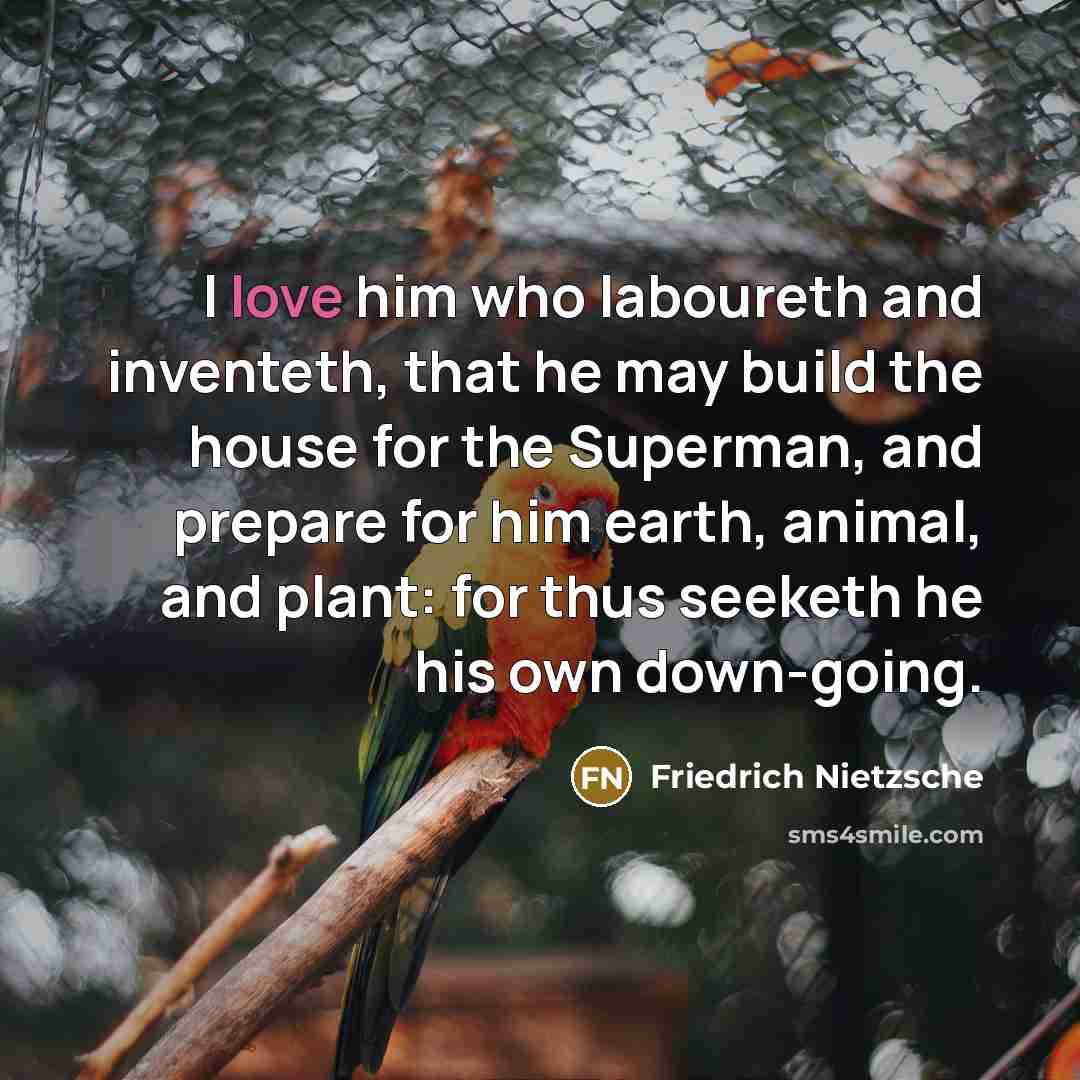 “I love him who laboureth and inventeth, that he may…” quote by Friedrich Nietzsche