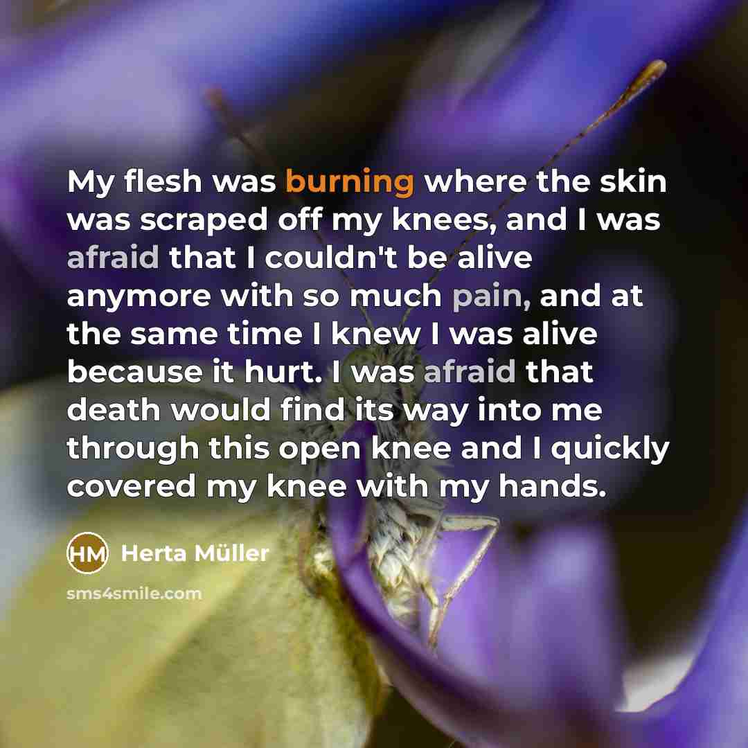 “My flesh was burning where the skin was scraped off…” quote by Herta Muller