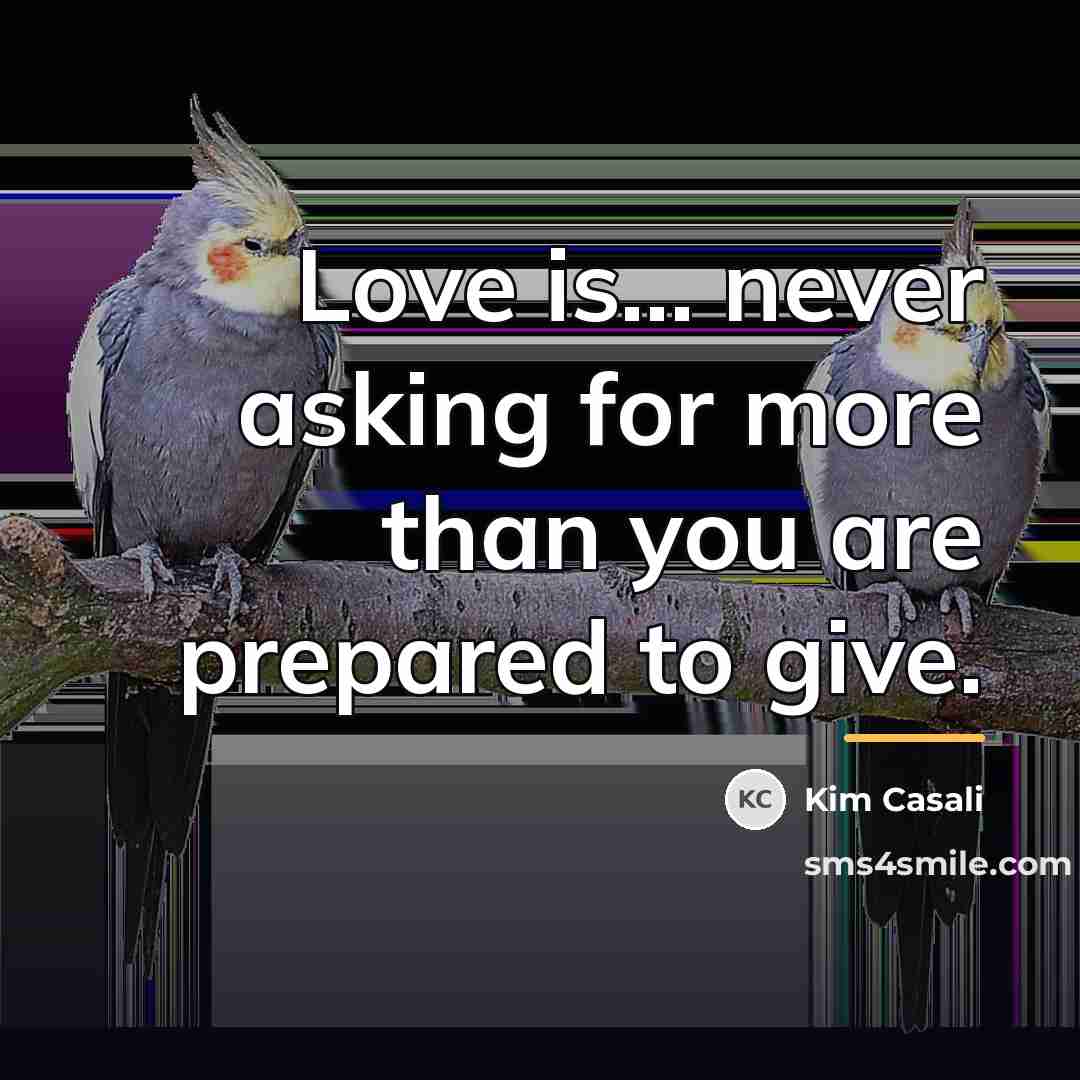 “Love is... never asking for more than you are prepared…” quote by Kim Casali