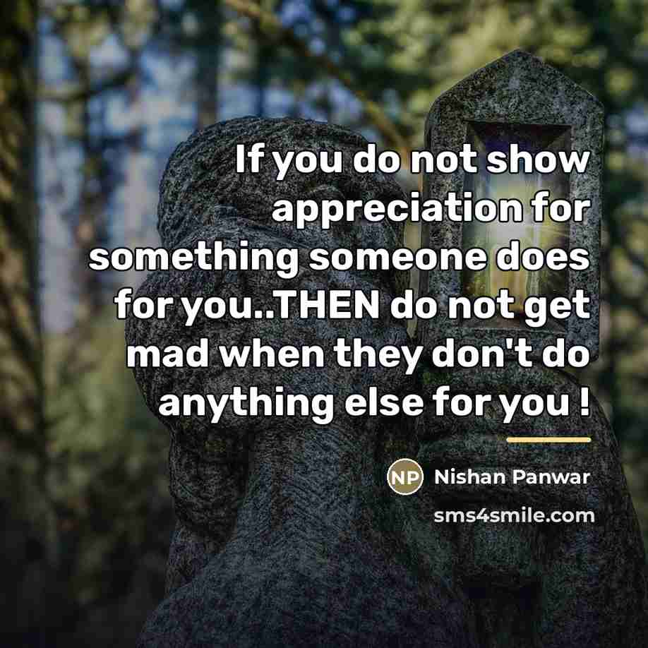 “If you do not show appreciation for something someone does…” quote by Nishan Panwar