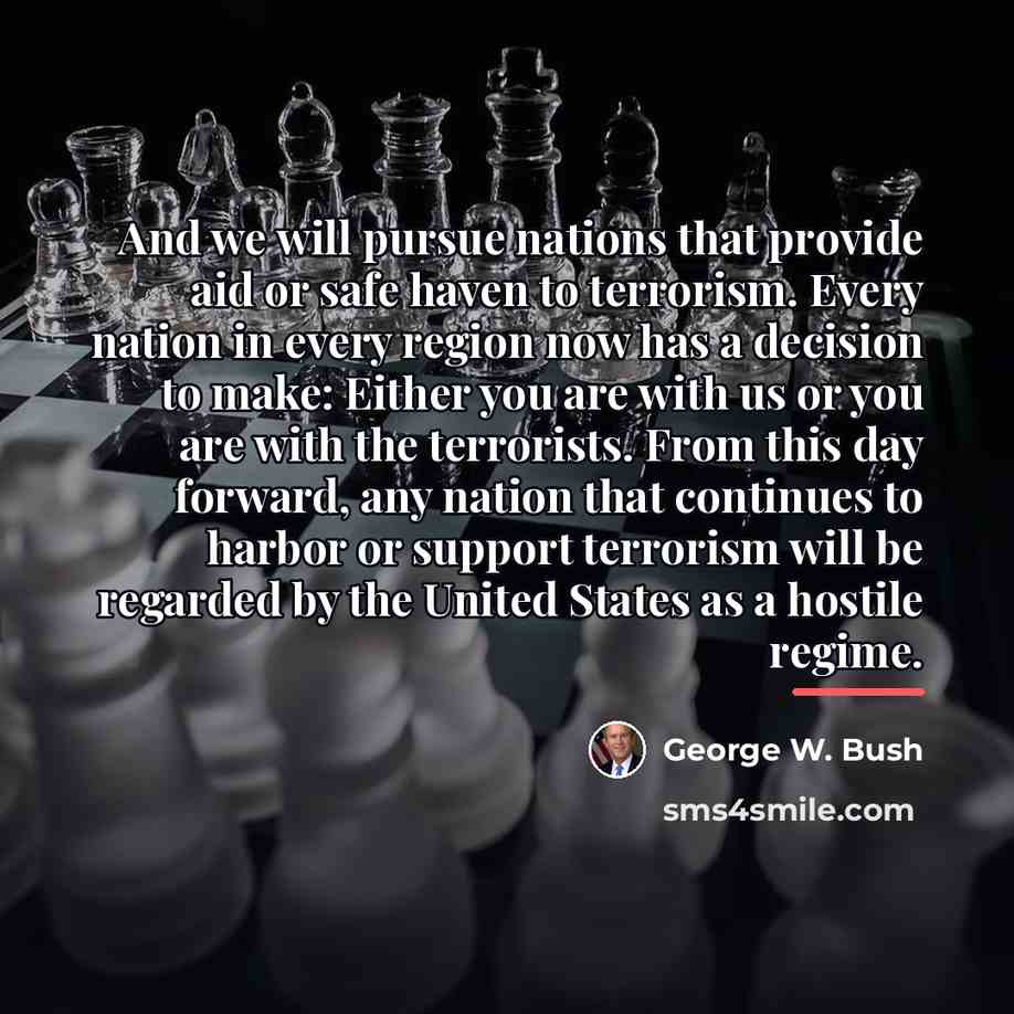 “And we will pursue nations that provide aid or safe…” quote by George W. Bush
