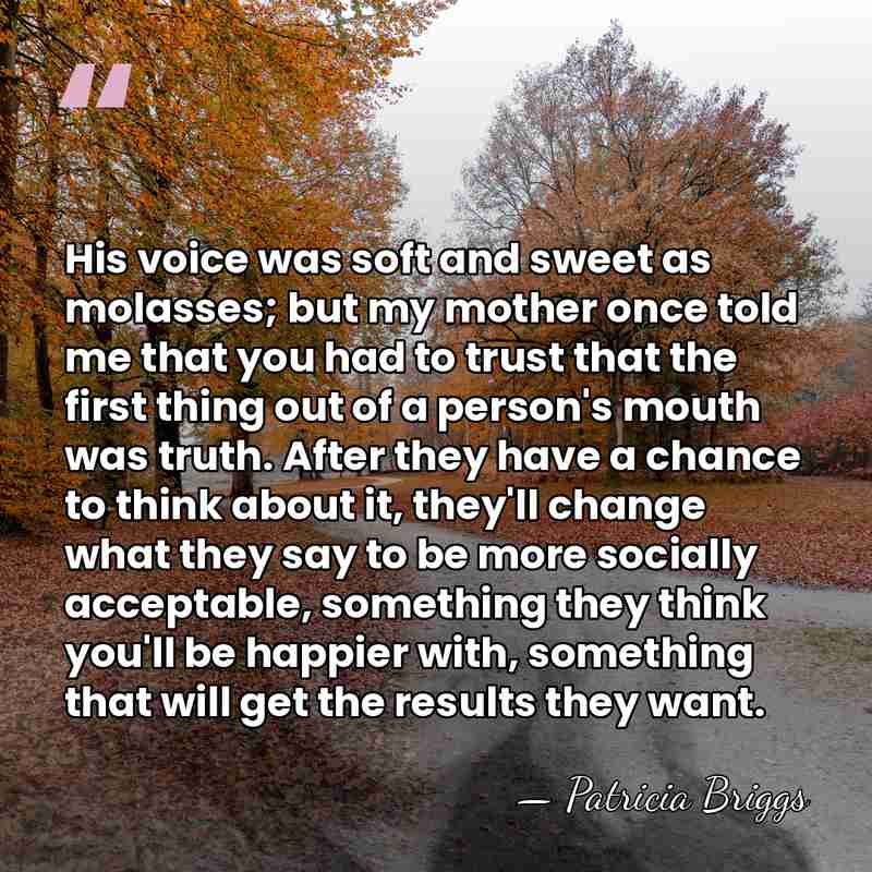 His voice was soft and sweet as molasses; but my mother once&hellip; - Patricia Briggs