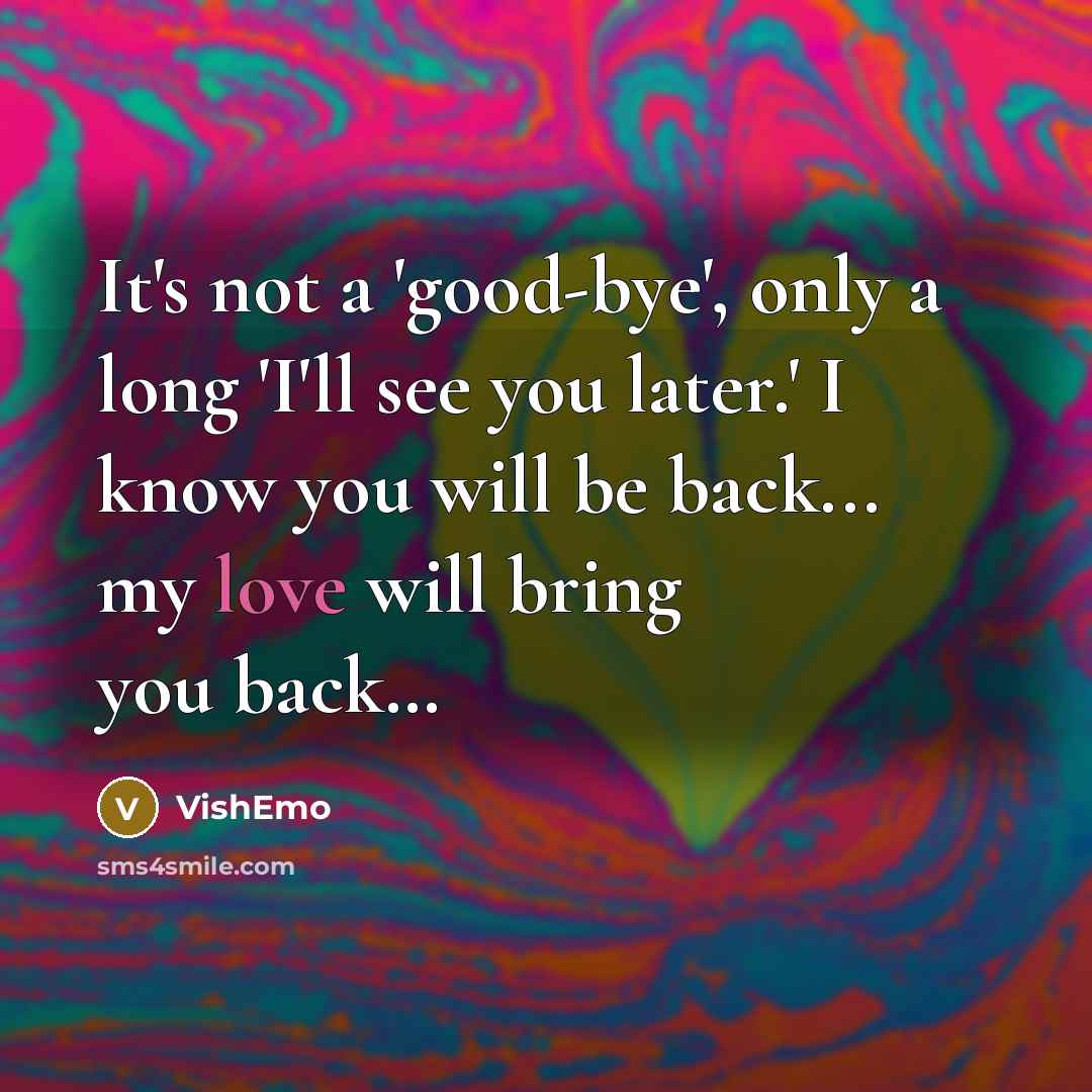 “It's not a 'good-bye', only a long 'I'll see you later.' I know you will be back... my love will bring you back…” quote by VishEmo