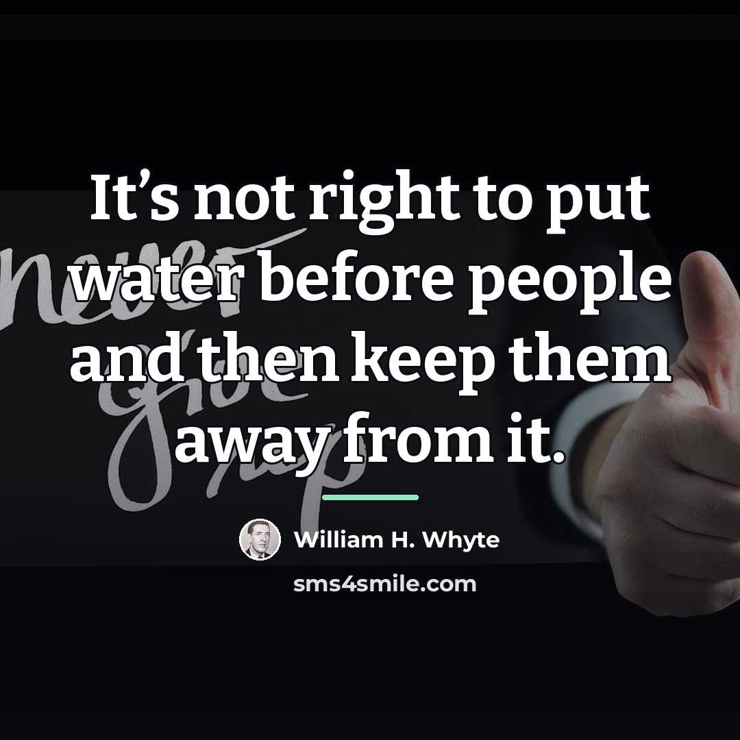“It’s not right to put water before people and then…” quote by William H. Whyte