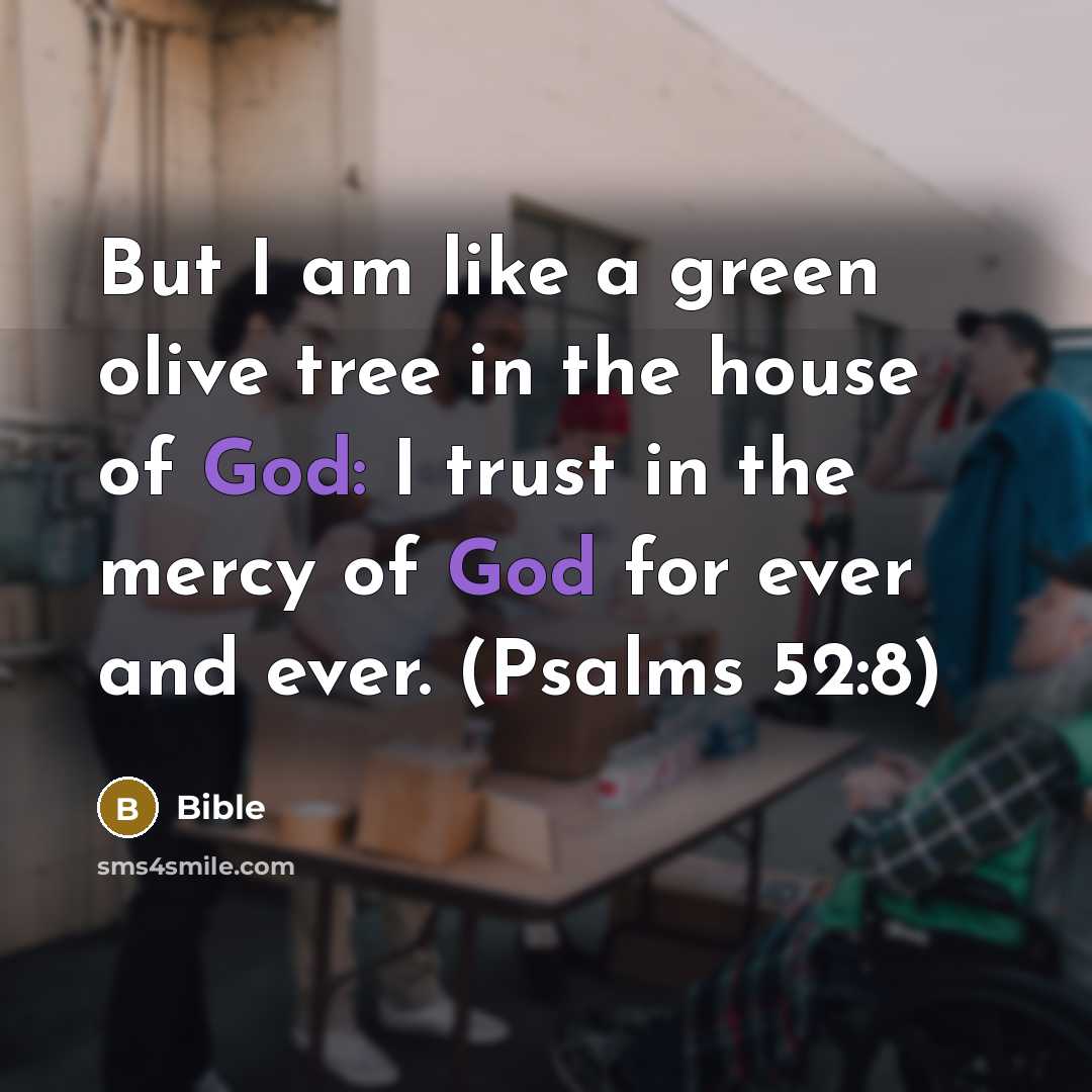 “But I am like a green olive tree in the…” quote by Bible