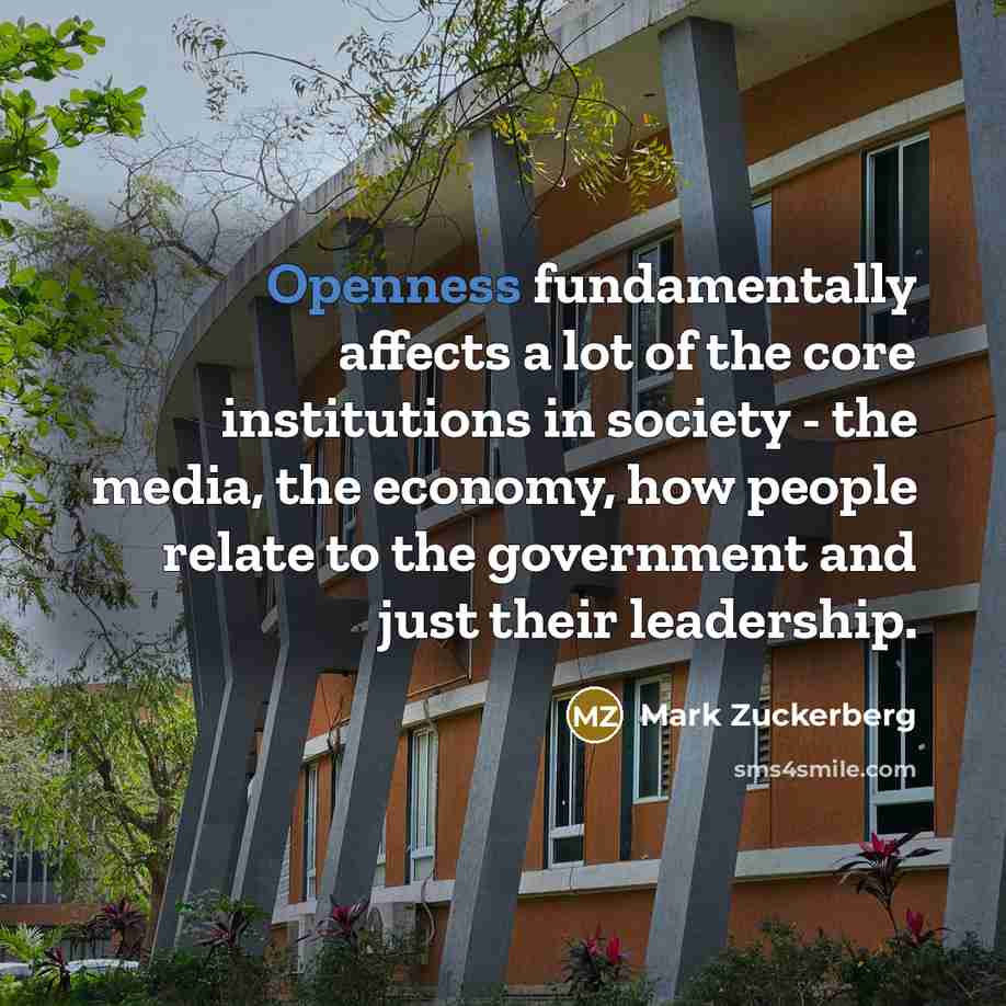 “Openness fundamentally affects a lot of the core institutions in…” quote by Mark Zuckerberg